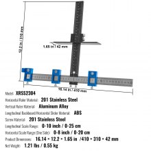 VEVOR Kasthardwaremal Verstelbare ponslocator 0-25 cm verticaal, Kasthardwaremal 0-20 cm Horizontale boorgeleider Punchlocator Aluminiumlegering + roestvrijstalen boorponslocator