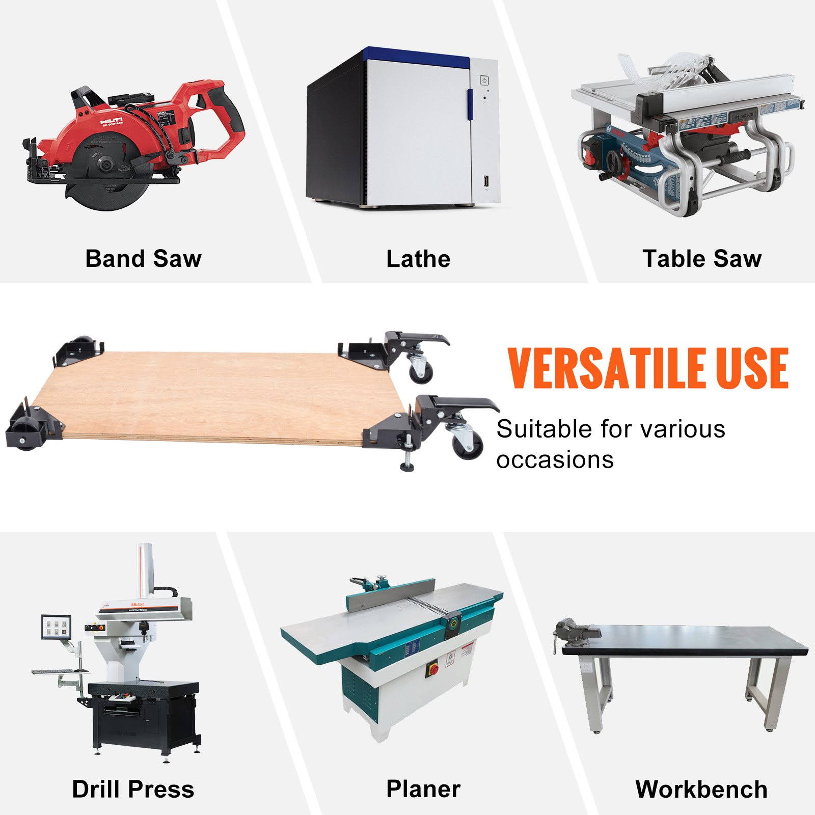 VEVOR Mobile Base, 400 lbs Weight Capacity, Adjustable from 9.5" x 9.5" to Infinity, Heavy Duty Universal Mobile Base Stand with Swivel Wheels for Woodworking Equipment, Bandsaw, Power Tools, Machines