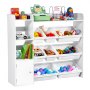 VEVOR Kids Toy Storage and Bookshelf, 4-Tier Toy Storage Organizer with 8 Flexible Plastic Bins, Kids Cubby Cabinet with Bookshelf for Study Room, Bedroom, Playroom, Classroom, Nursery, White