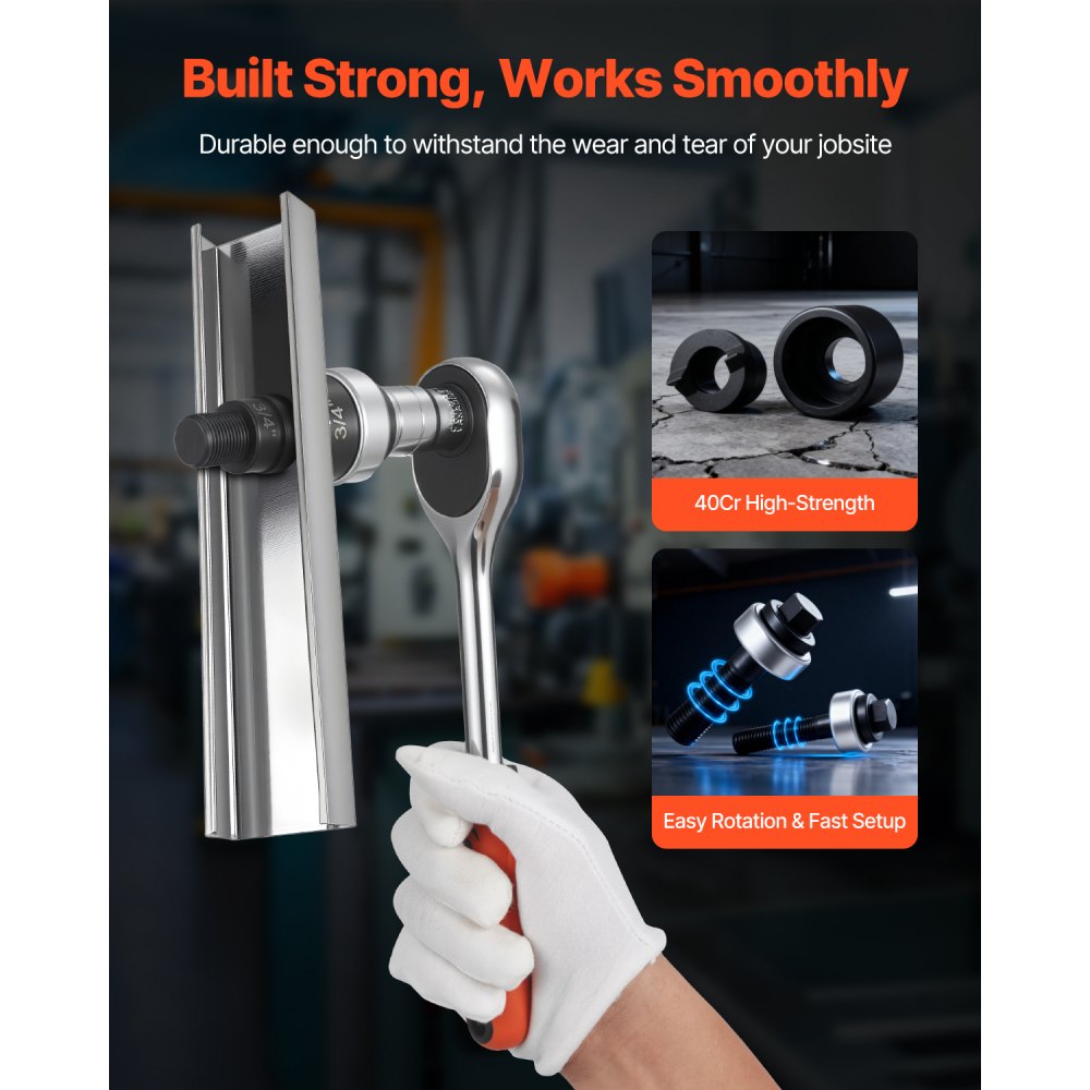 VEVOR Knockout Punch Set, 1/2 to 2 inch SLUG-Buster Ratchet Knockout Set, Ratchet Wrench Knockouts Punch Sets for Aluminum, Mild steel, Fiberglass, Plastics, 6 Die Sizes, 40Cr Steel Ko Tool Kit