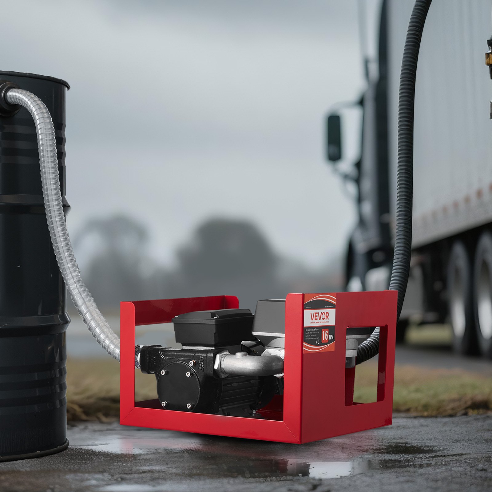 VEVOR brandstofovervoerpomp, elektrische dieselovervoerpomp, 60 l/min, met debietmeter, automatische afsluitklep, 2 slangen, 13,7 m opvoerhoogte, voor kerosine en biodiesel.