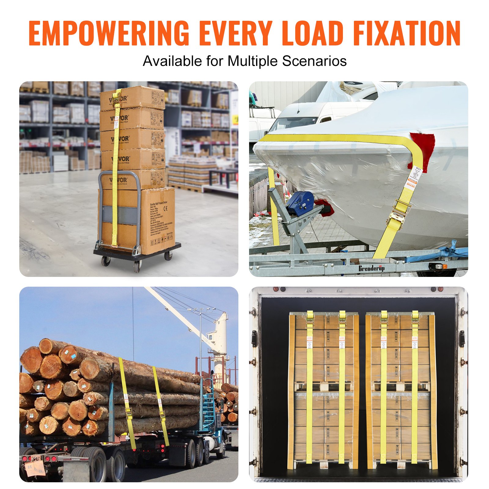 VEVOR Set van 8 spanriemen 0,05 x 4,6 m Spanriem 1995,8 kg Ratelspanriem Polyester riem Haakbevestigingsriem van koolstofstaal Ratelspanriem Ideaal voor motorfietsen Fietsen Kajaks UTV Boten ATV