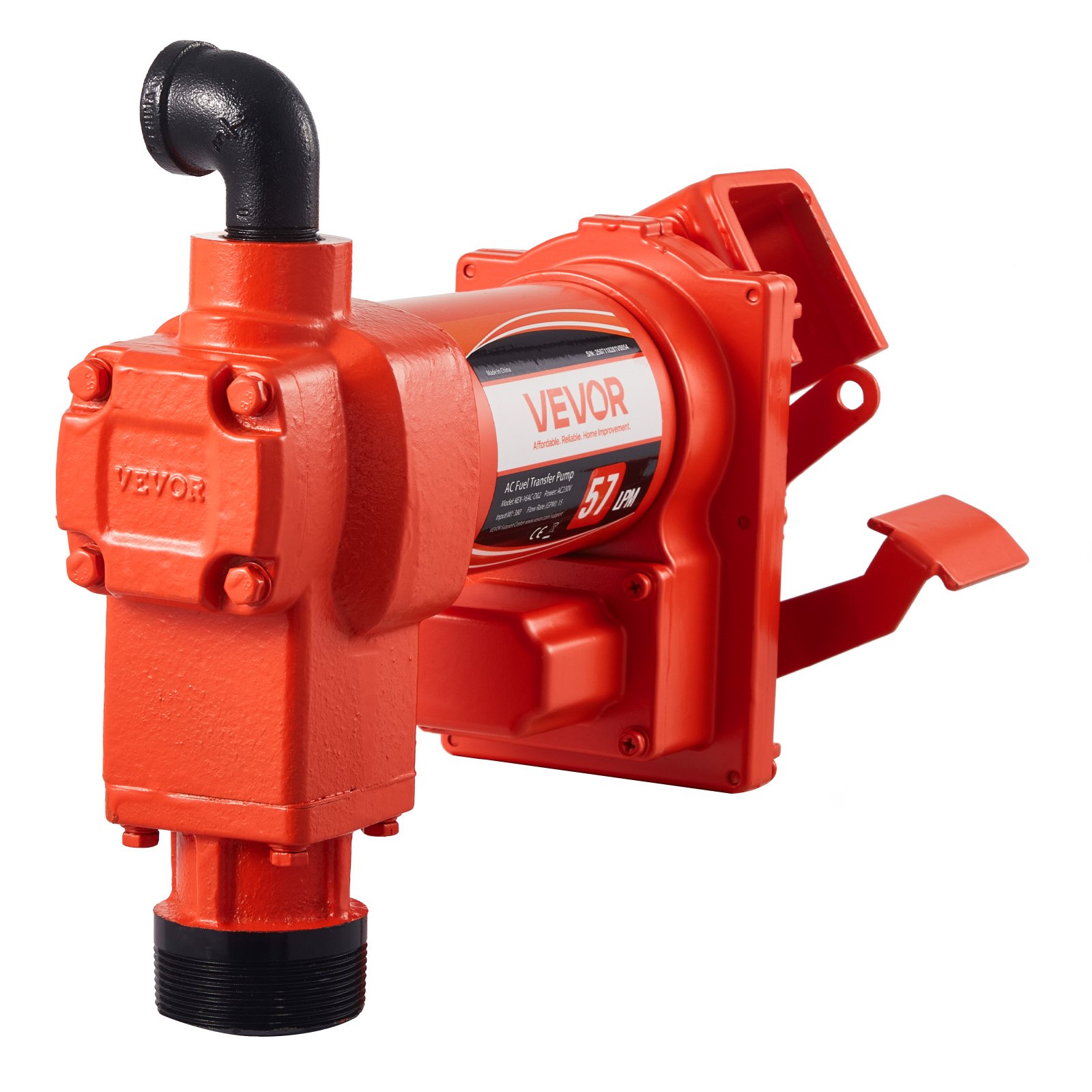 VEVOR brandstofovervoerpomp, 230 V wisselstroom, elektrische dieselovervoerpomp, 57 l/min, maximale aanzuighoogte 2,4 m, maximale opvoerhoogte 11,28 m, voor benzine, kerosine, biodiesel en ethanol.