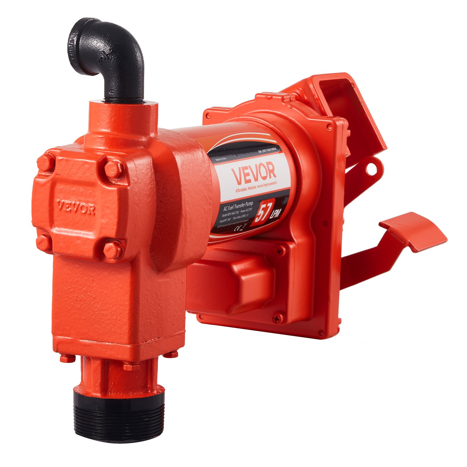 VEVOR brandstofovervoerpomp, 230 V wisselstroom, elektrische dieselovervoerpomp, 57 l/min, maximale aanzuighoogte 2,4 m, maximale opvoerhoogte 11,28 m, voor benzine, kerosine, biodiesel en ethanol.