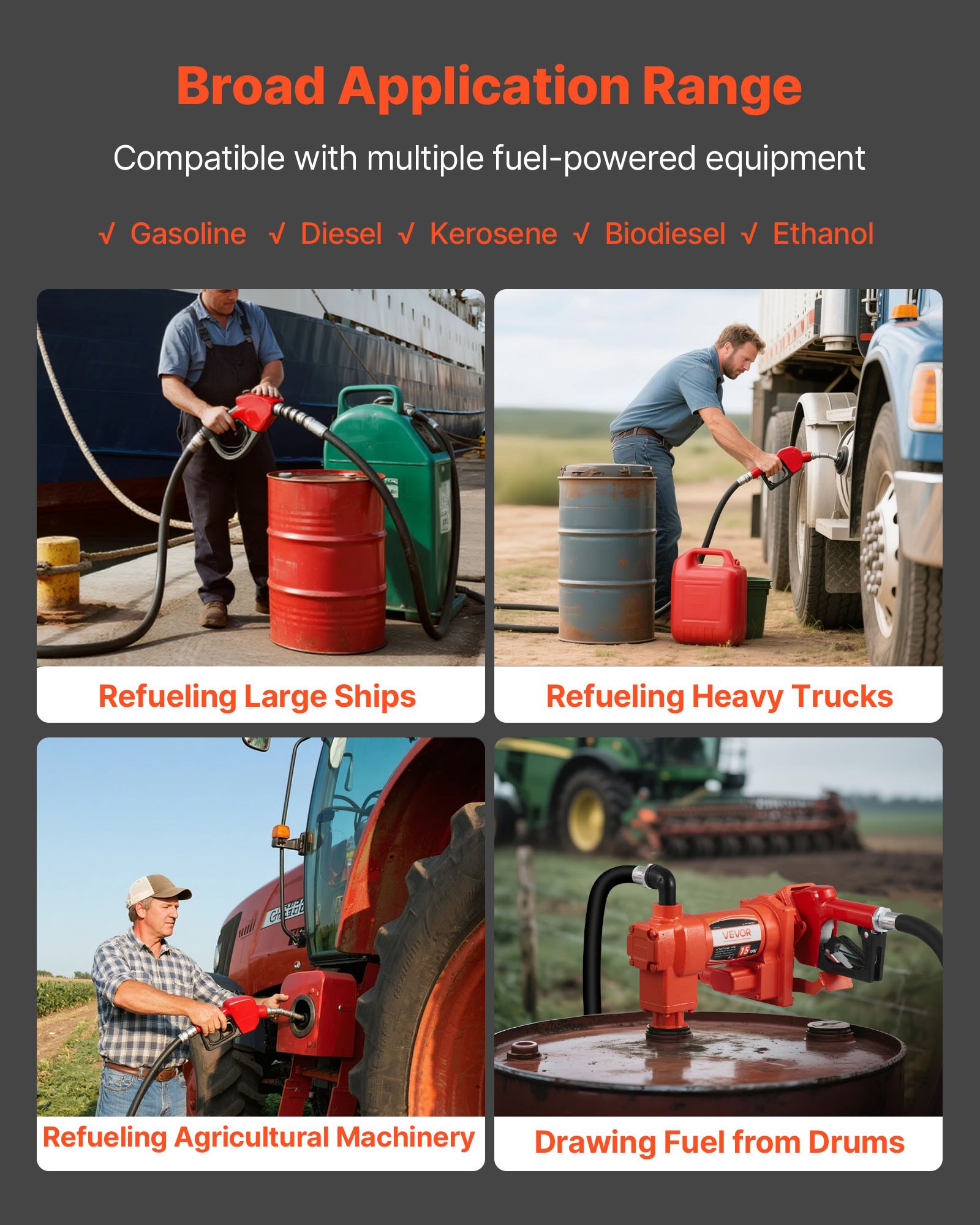 VEVOR brandstofovervoerpomp, 230V AC, elektrische dieselovervoerpomp, 57 l/min, met automatische brandstofafsluiting, afvoerslang, voor benzine, kerosine, biodiesel en ethanolmengsel.