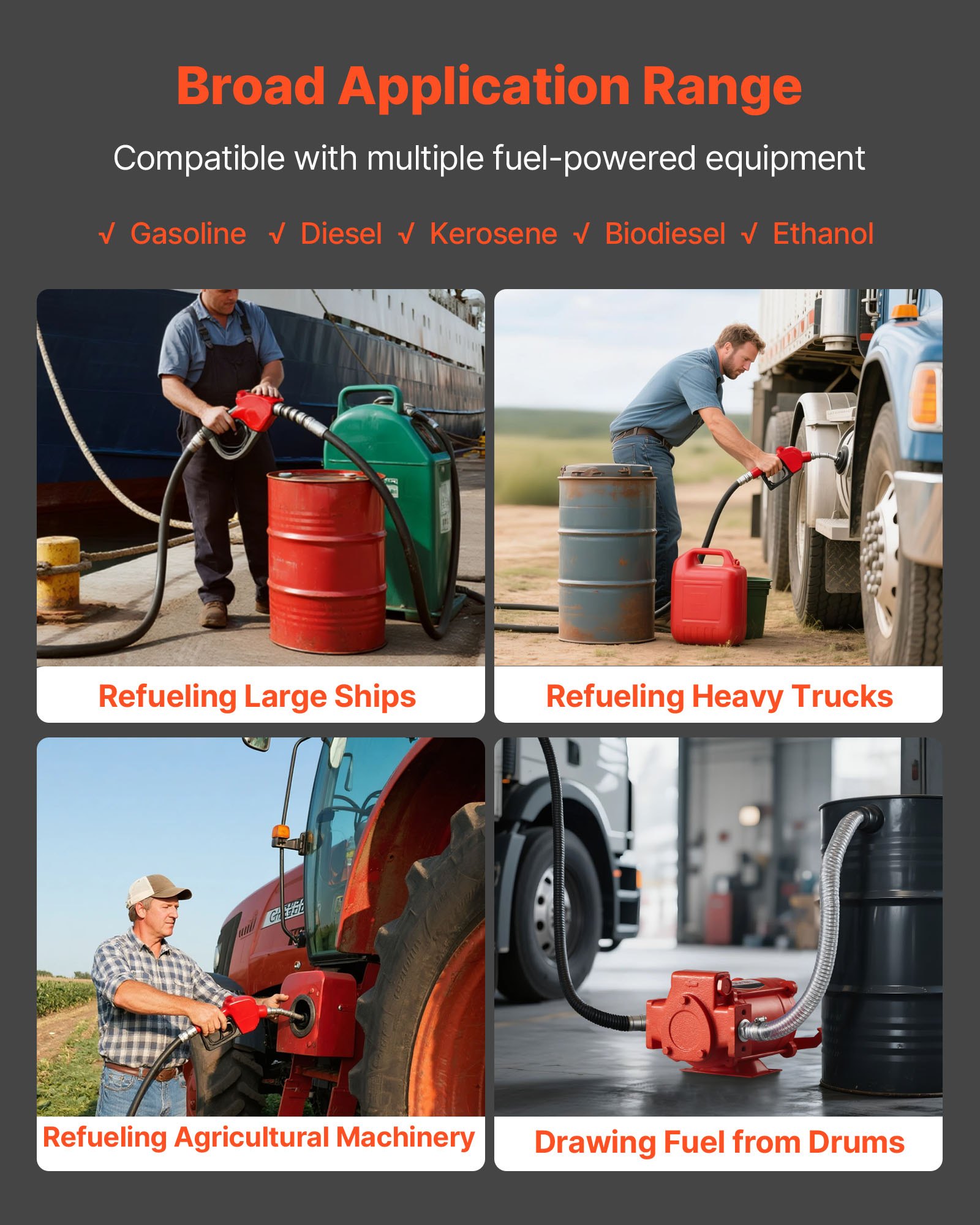 VEVOR brandstofovervoerpomp, 230V AC, elektrische dieselovervoerpomp, 76 l/min, met automatische brandstofafsluiting, afvoerslang, voor benzine, kerosine, biodiesel en ethanolmengsel.