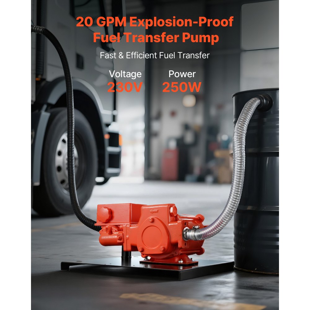 VEVOR brandstofovervoerpomp, 230 V wisselstroom, dieselovervoerpomp, 76 l/min, met debietmeter, automatische brandstofmondstukafsluiting, afvoerslang, voor benzine, kerosine, biodiesel, ethanol