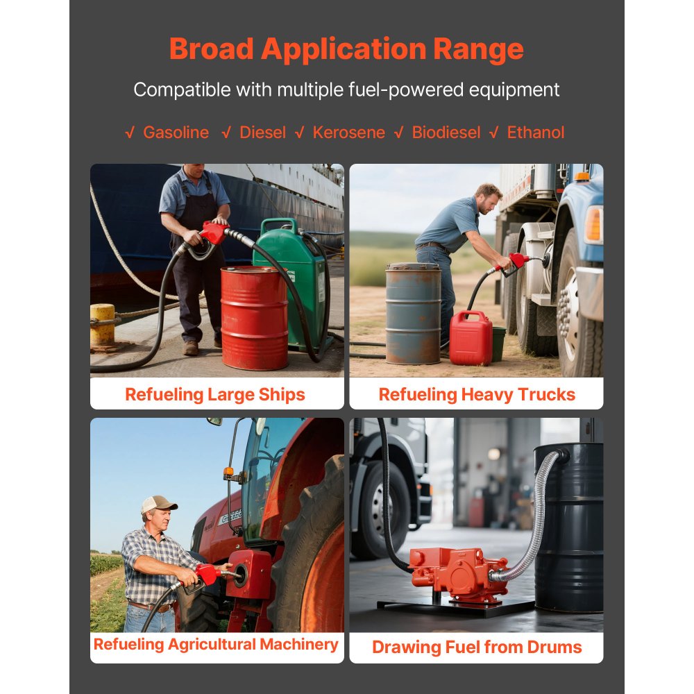 VEVOR brandstofovervoerpomp, 230 V wisselstroom, dieselovervoerpomp, 76 l/min, met debietmeter, automatische brandstofmondstukafsluiting, afvoerslang, voor benzine, kerosine, biodiesel, ethanol