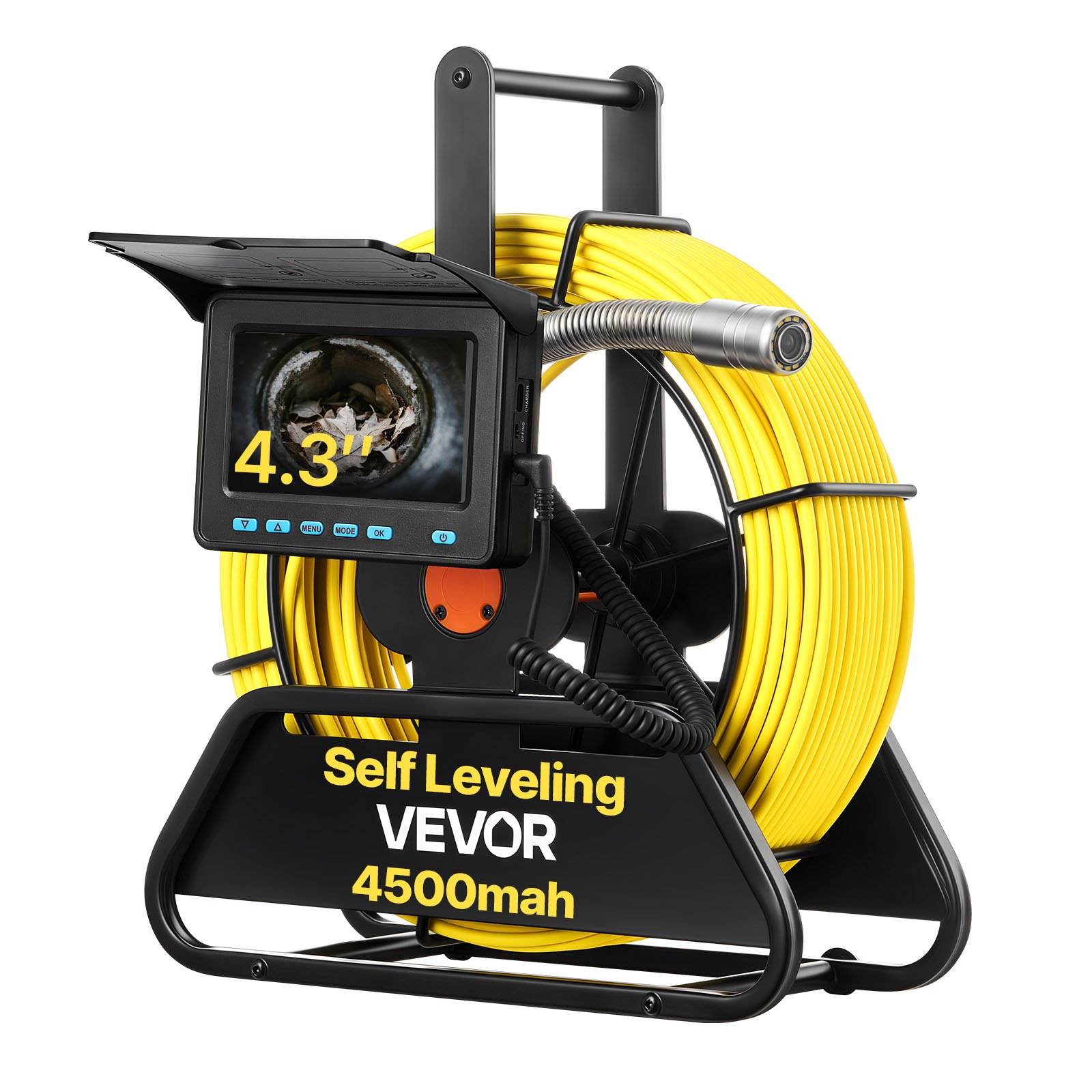 VEVOR rioolcamera, 50 m, zelfnivellerende buiscamera met 4,3-inch HD-scherm, IP68 waterdicht, met verlichting (12 LED's en 16 GB geheugenkaart) voor rioolleidingen en -buizen.