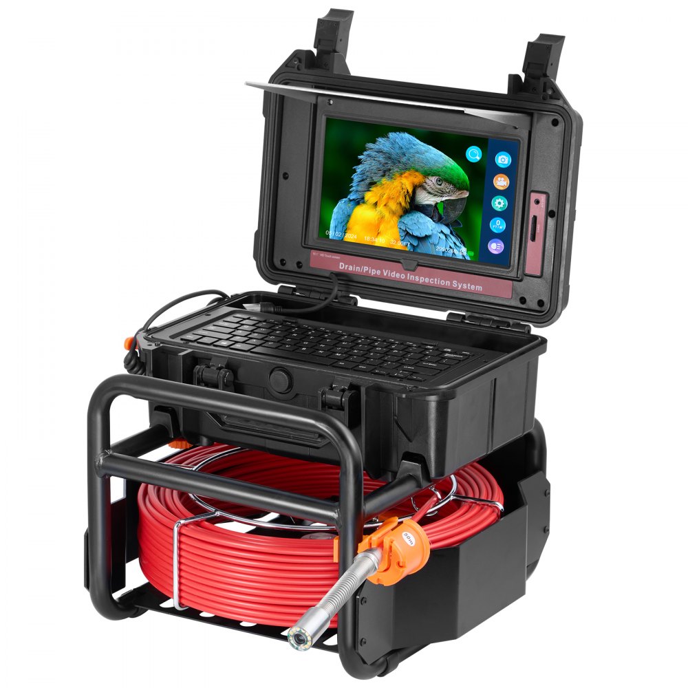 VEVOR Rioolcamera, 50 m zelfnivellerende buiscamera met 10,1-inch touchscreen, 512 Hz-zender en afstandsmeter, IP67-buisinspectiecamera met 12 LED's, 32 GB-kaart, endoscoop voor rioolbuizen