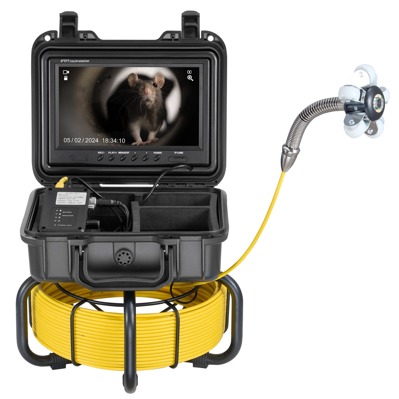 VEVOR Rioolcamera, 30 m zelfnivellerende buisinspectiecamera met 9 inch 1080P HD-scherm, 36x zoom, IP68 waterdichte buiscamera met 12 LED-lampjes, 32 GB kaart-endoscoop voor rioolbuizen