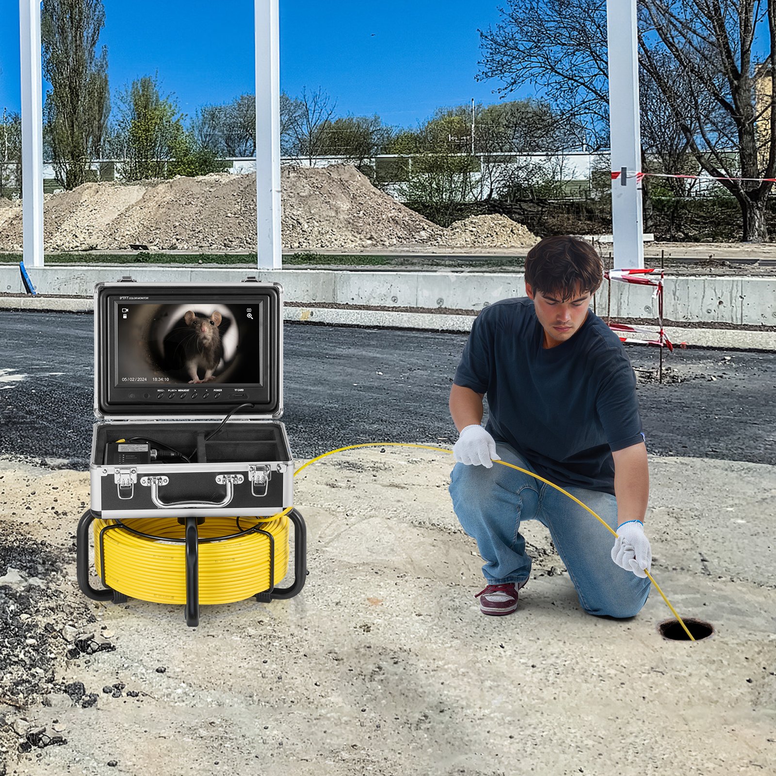VEVOR Rioolcamera met 512Hz-locator, 50 m zelfnivellerende buisinspectiecamera met 9-inch 1080P HD-scherm, 36x zoom, buiscamera met 12 LED's, 32 GB SD-kaart, voor rioolbuizen