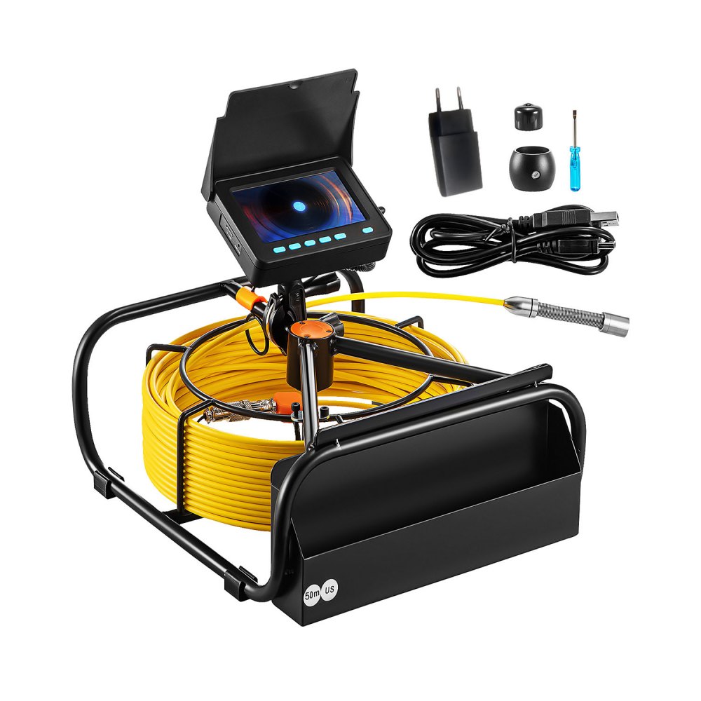 VEVOR Rioolcamera, 50 m, 10,9 cm Rioolinspectiecamera met verlichting - 6 verstelbare LED's, 16 GB kaart, 3x zoom en 8500 mAh batterij met hoge capaciteit, IP68 Rioolcamera voor Rioolbuizen