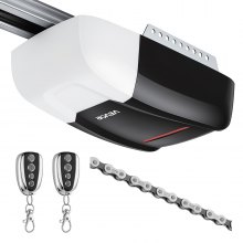 VEVOR Garagedeuropener 1000 N, krachtige kettingaandrijving, voor privégarages, 4-delig railsysteem, 2 handzenders en LED-verlichting, bediening met één knop vanuit de auto, zwart-wit