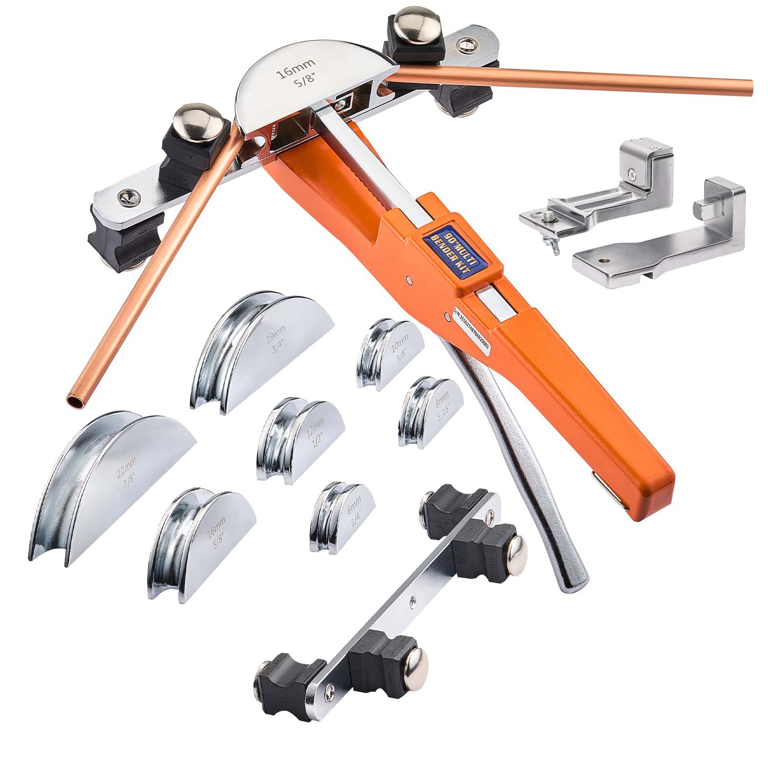 VEVOR Pijpenbuiger, 6-22 mm, Buigmachine tot 90°, Handmatig buigen (vooruit/achteruit), Pijpenbuiger met 7 buigbekken van aluminiumlegering, voor koperen leidingen in airconditioning- en koeltechniek