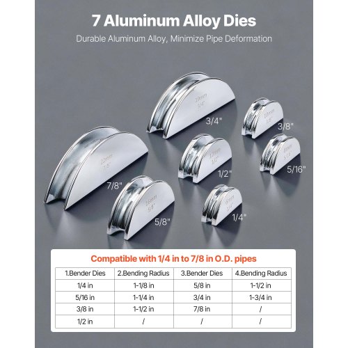 VEVOR Kruisboogbuigmachine 7 matrijzen 6-22 mm ratelbuigmachines voor buizen 90° buighoek meerlaagse buigmachine 10 kN voor het buigen van aluminium koperen buizen en dunwandige stalen buizen