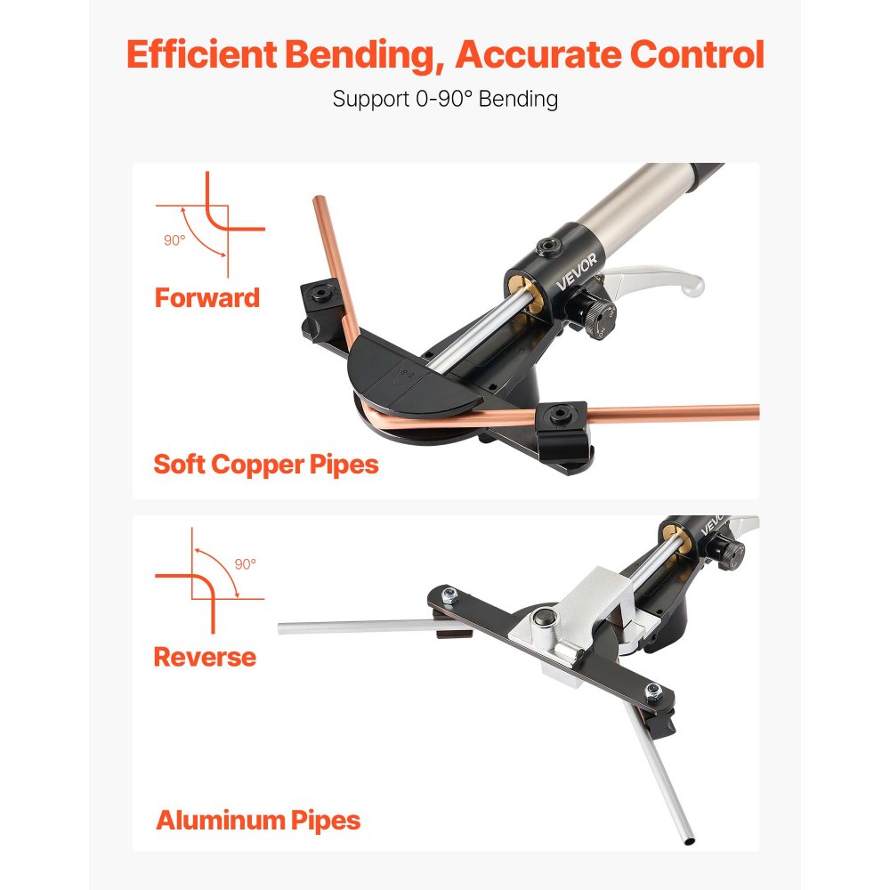 VEVOR hydraulische pijpenbuiger, 6-22 mm, buiggereedschapset voor voorwaartse/achterwaartse buiging voor HVAC-systemen, met 7 buigbekken van aluminiumlegering, voor HVAC, airconditioning, koeling en autoreparaties.