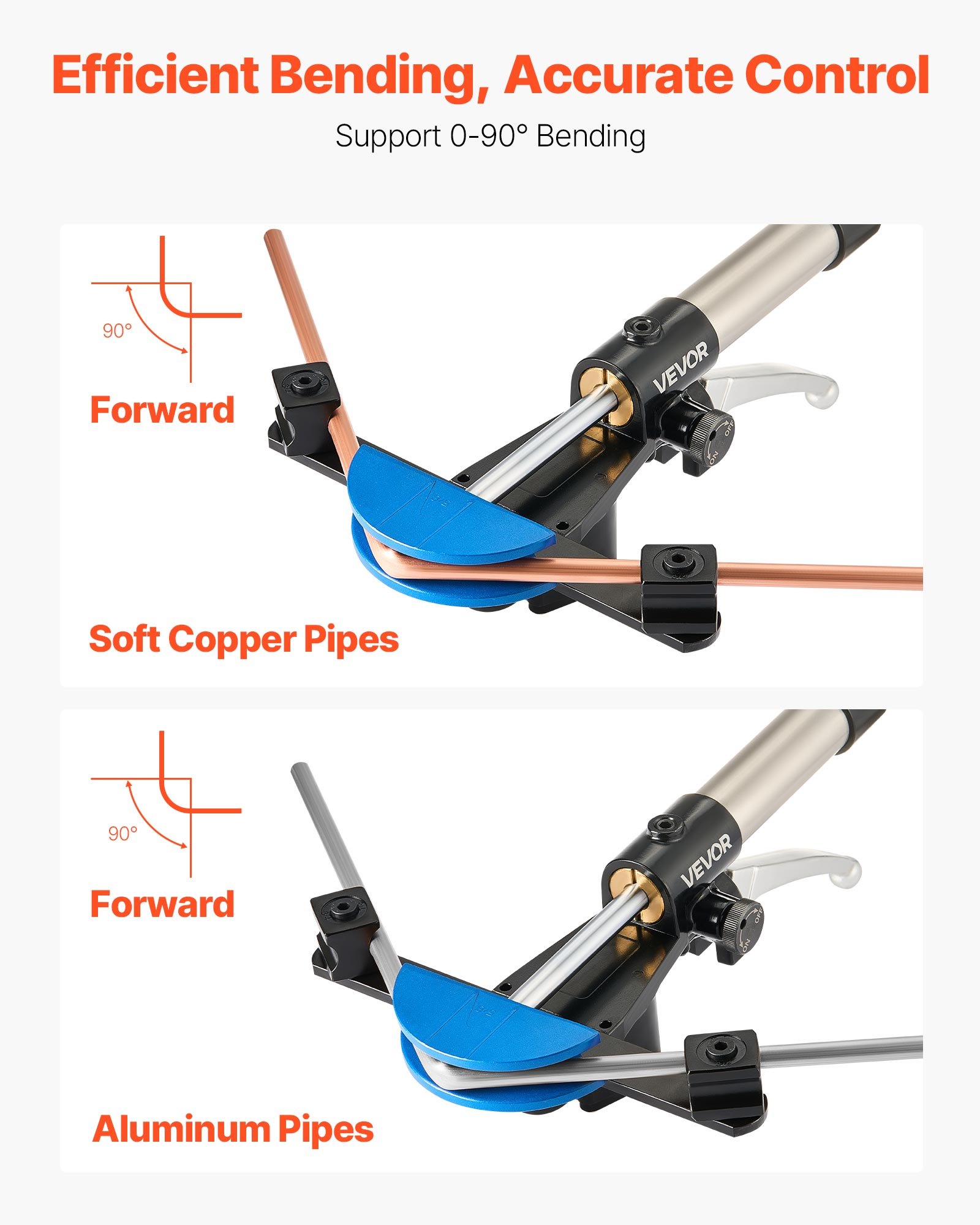 VEVOR hydraulische pijpenbuiger, 6-22 mm, 90° voorwaartse buiger, met 7 gekleurde aluminiumlegering bekken, voor reparaties in verwarming, ventilatie en airconditioning, koeling en automobieltechniek.