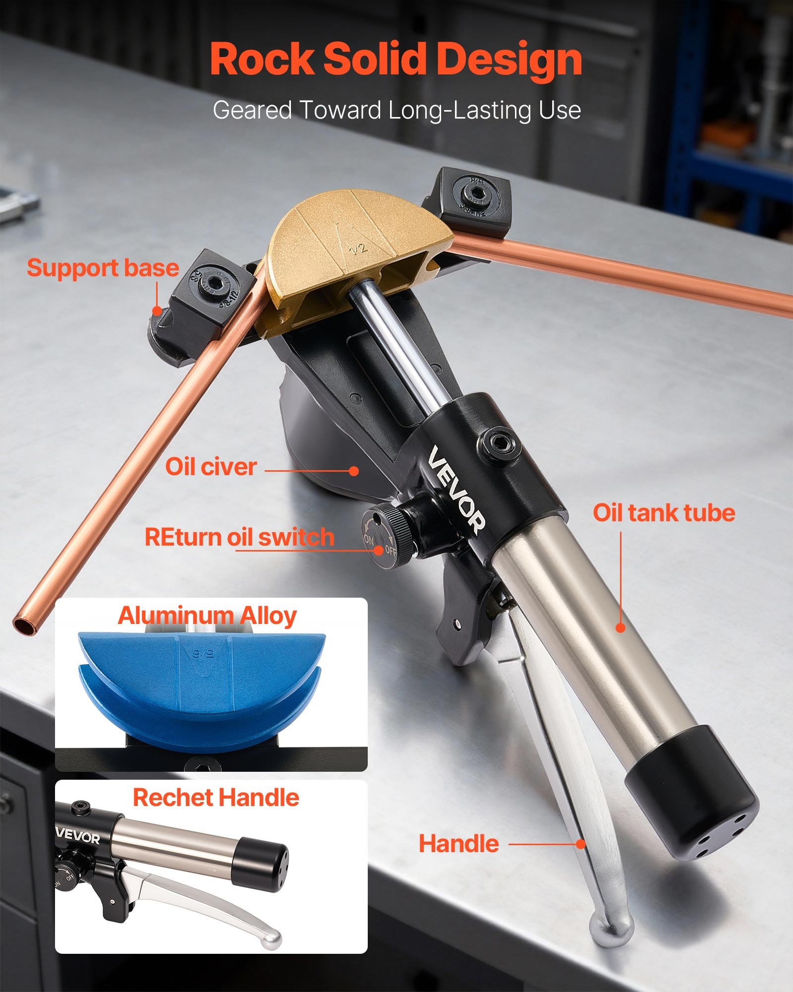 VEVOR hydraulische pijpenbuiger, 6-22 mm, 90° voorwaartse buiger, met 7 gekleurde aluminiumlegering bekken, voor reparaties in verwarming, ventilatie en airconditioning, koeling en automobieltechniek.