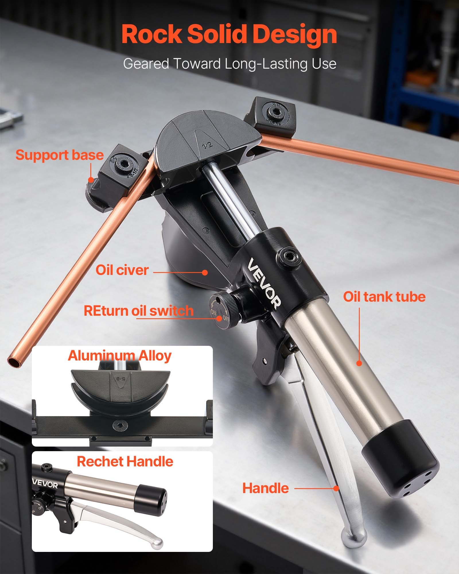 VEVOR hydraulische pijpenbuiger, 6-22 mm, buigmachine, 90° buigen, pijpenbuiger met 7 buigbekken van aluminiumlegering, voor reparaties in de airconditioning-, koel- en automobielindustrie.
