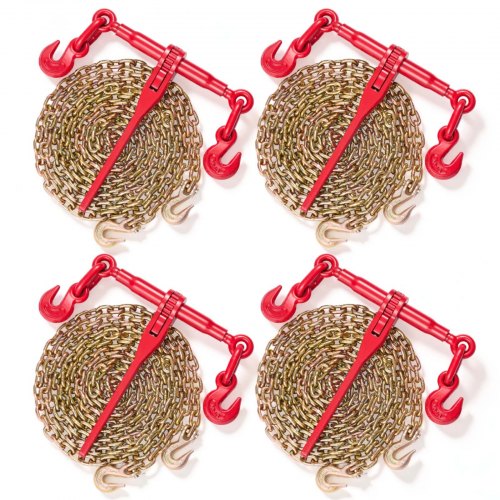 VEVOR kettingspanset, 5/16 inch spanset met een werkbelasting van 3000 kg en twee bevestigingshaken, inclusief (4) ratelspanbanden – (4) 53 cm lange kettingen van klasse 80, transportpakket voor trekken en slepen