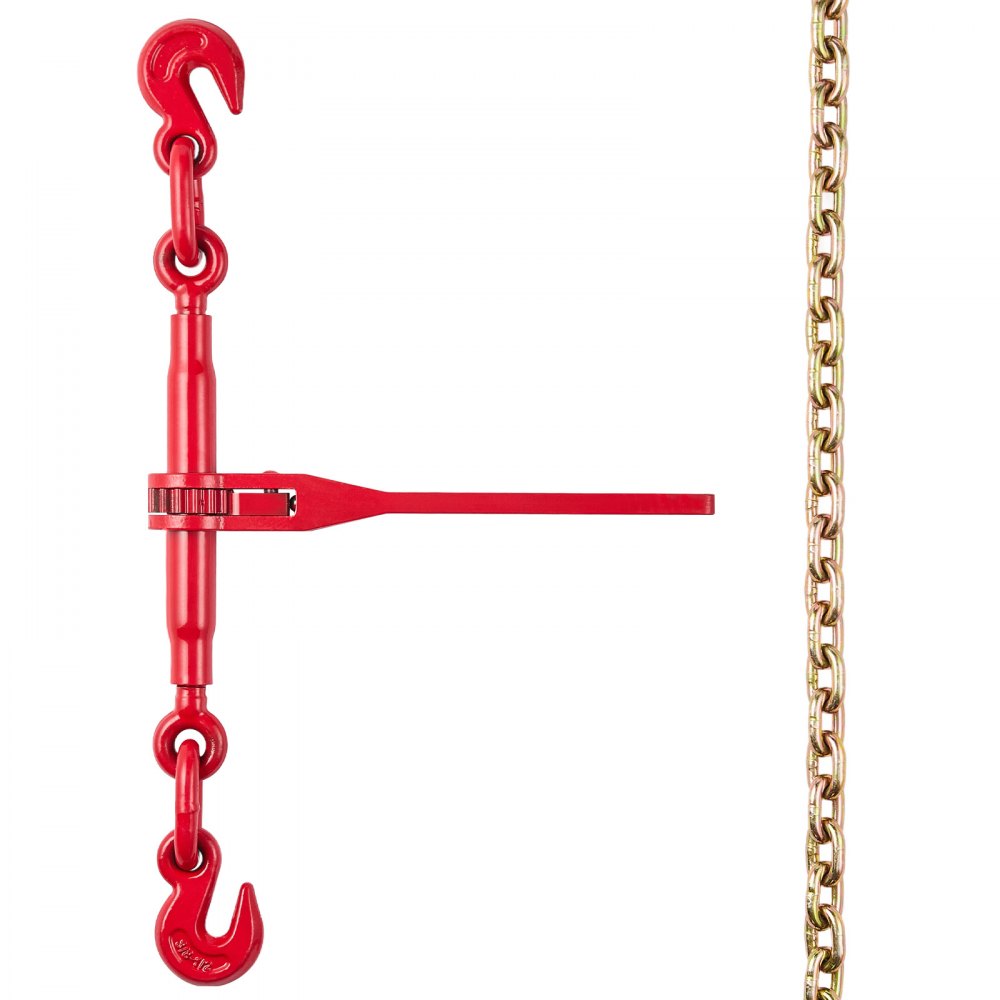 VEVOR kettingspanset, 5/16 inch spanset met een werkbelasting van 3000 kg en twee bevestigingshaken, inclusief (4) ratelspanbanden – (4) 53 cm lange kettingen van klasse 80, transportpakket voor trekken en slepen