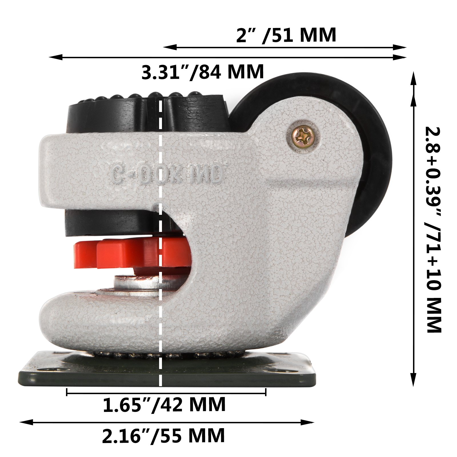 VEVOR 4-pack nivelleringswielen GD-40F, 42 mm op plaat gemonteerde footmaster-nivelleringswiel, 50 kg per nivelleringswiel, nylon wiel en NBR-pad (GD-40F)