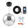 VEVOR Mirror Disco Ball 12 Inch Hanging Ball with Motor Remote LED Lights, for Party Home Decoration Stage Props DJ Dance Club, RGB + 3 Mixed Colors, 0/3/6/9/12/15 RPM, Wedding Birthday Decor, Silver