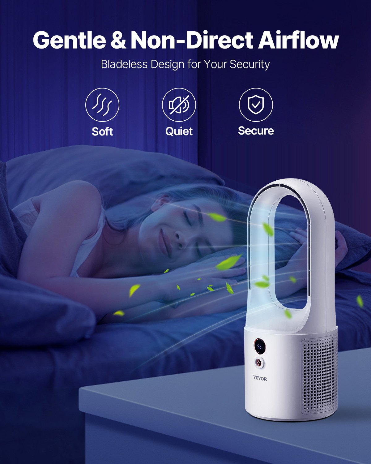 VEVOR Bladeless Tafelventilator, Draagbare 330mm Ventilator, 6-snelheden USB Koeler, Stille Kleine Torenventilator met Oplaadbare Batterij, Kindvriendelijk, voor Slaapkamer, Kantoor, Thuis