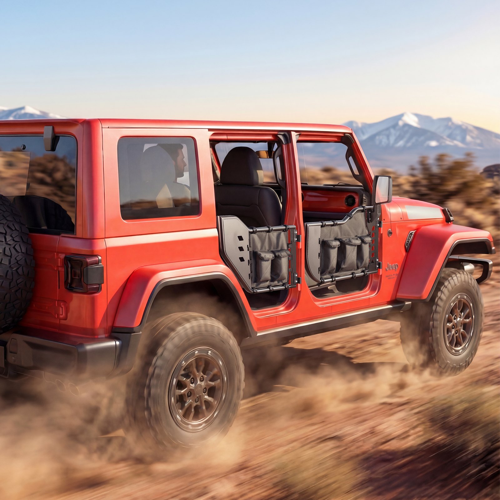 VEVOR buisvormige deuren 4-deurs, compatibel met Jeep Wrangler JL (18–26) & Gladiator JT (20–26), stalen halve deuren voor off-road gebruik (voor en achter) met DOT-gecertificeerde zijspiegels en opbergvakken, zwart