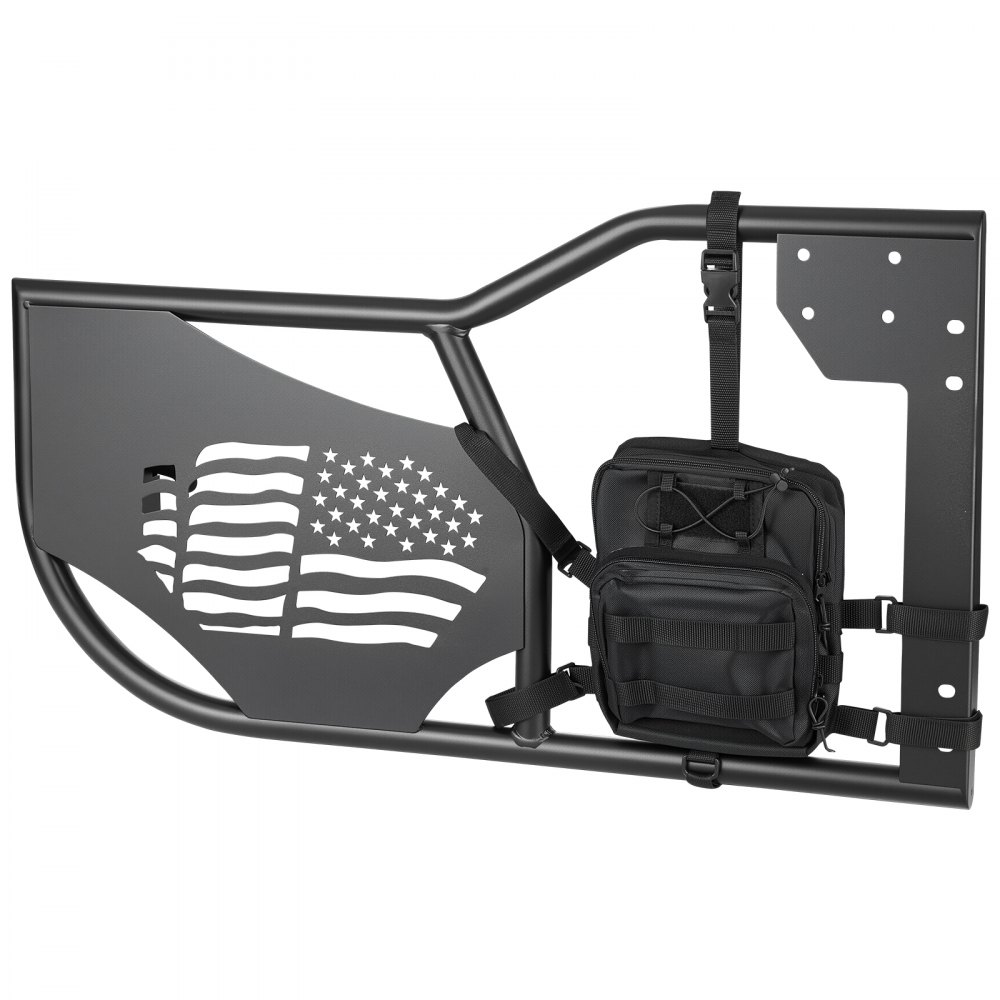 VEVOR buisdeuren 4-deurs, compatibel met Jeep Wrangler JL 18-26 & Gladiator JT 20-26, stalen halve deuren voor off-road gebruik (vlagpatroon) met DOT-gecertificeerde zijspiegels, opbergtas, zwart