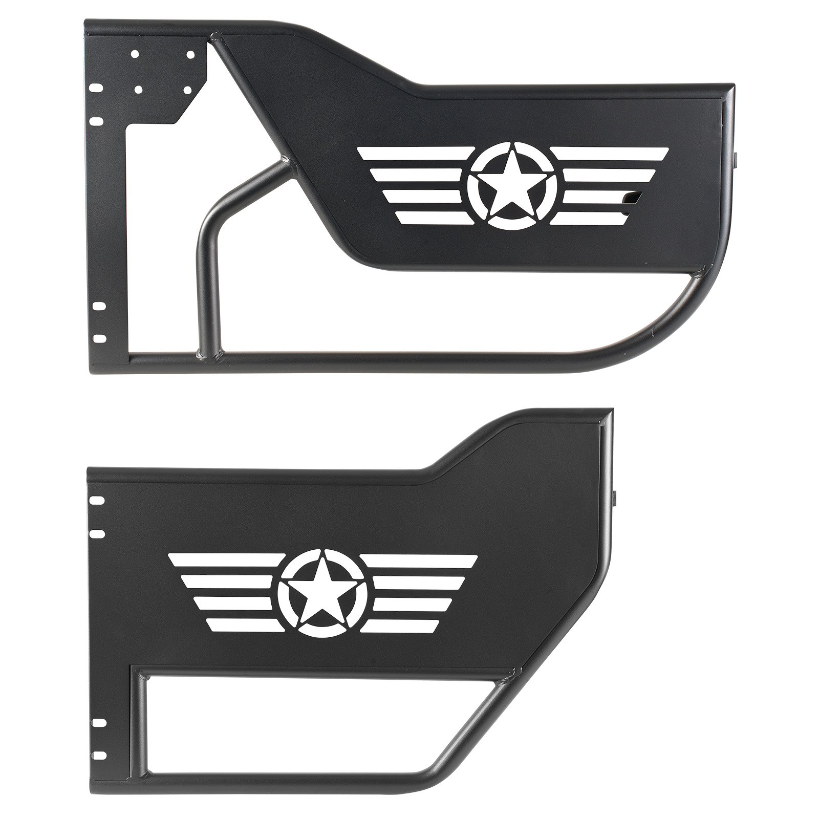 VEVOR 4-deurs buisdeuren, compatibel met Jeep Wrangler JL JLU & Gladiator JT 4XE (2018–2026), offroad buisframe deuren (sterpatroon) van staal (voor en achter) met DOT-gecertificeerde buitenspiegels.