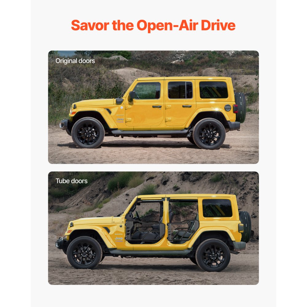 VEVOR Jeep Tube Doors (4-deurs) Adventure Style met robuuste scharnieren en OE-vergrendeling, Jeep-deuren met rubberen pads en geharde stalen buizen, voor Jeep Wrangler JK 2007-2018