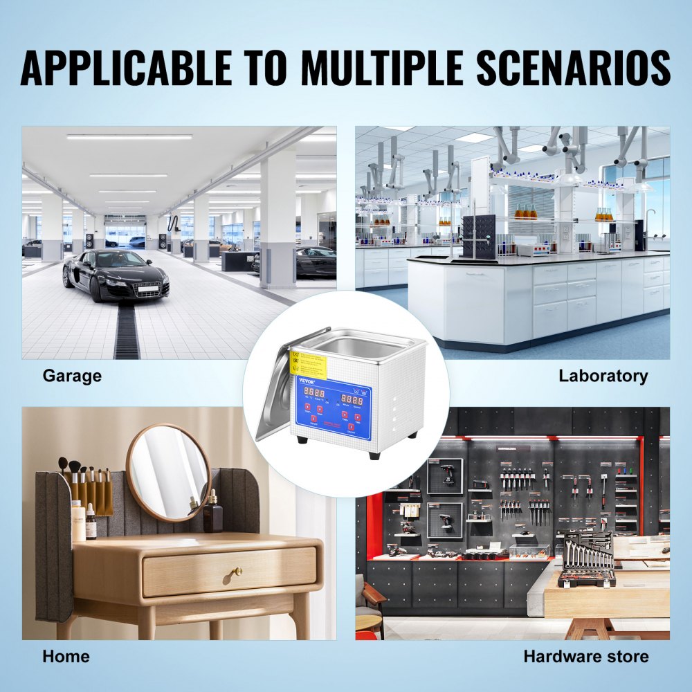VEVOR Professionele Ultrasoon Reiniger, 1,3 L Ultrasoon Sieradenreiniger met Digitale Timer en Verwarming, Roestvrijstalen Industriële Sonic Reiniger 40 kHz voor Brillen, Horloges, Ringen, Kleine Onderdelen
