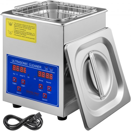 VEVOR Ultrasone reiniger Machine Roestvrij staal Ultrasone reinigingsmachine Digitale verwarming Timer Sieradenreiniging voor commercieel persoonlijk thuisgebruik (2L)