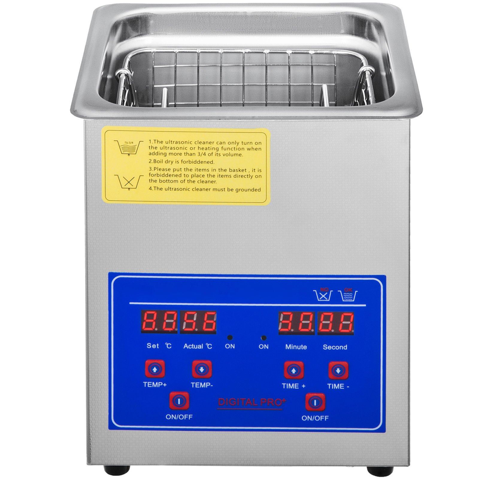 VEVOR 2L Ultrasone reiniger Machine Roestvrij staal Ultrasone reinigingsmachine Digitale verwarming Timer Sieradenreiniging voor commercieel persoonlijk thuisgebruik (2L)