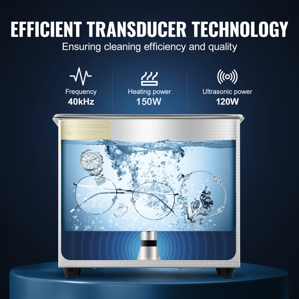 VEVOR Professionele ultrasone reiniger 2,85 liter, ultrasoon reinigingsapparaat met digitale timer en verwarming, 40 kHz ultrasone reiniger voor brillen, horloges, ringen en kleine onderdelen