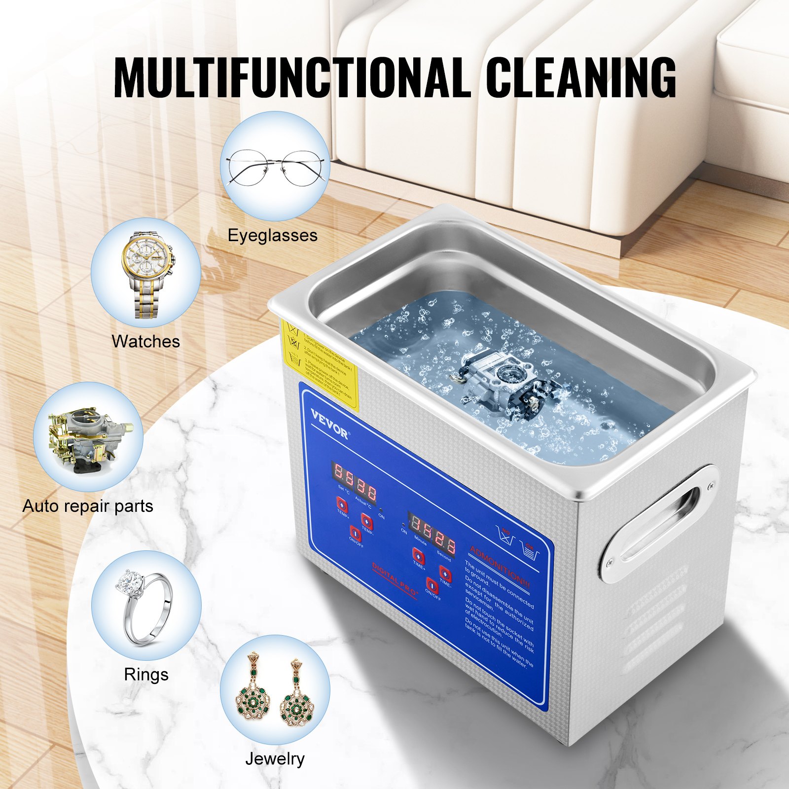 VEVOR Professionele ultrasone reiniger 2,85 liter, ultrasoon reinigingsapparaat met digitale timer en verwarming, 40 kHz ultrasone reiniger voor brillen, horloges, ringen en kleine onderdelen