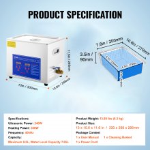 VEVOR Ultrasoon Reiniger Machine Roestvrij staal Ultrasone reinigingsmachine Digitale verwarming Timer Sieradenreiniging voor commercieel