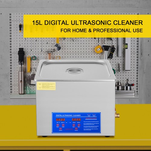 VEVOR 15L 60A ultrasone reiniger met verwarming 360W roestvrij staal ultrasone reiniger ultrasoonbad ultrasone reiniger voor brillen, sieraden, kunstgebitten, munten enz. (15L)