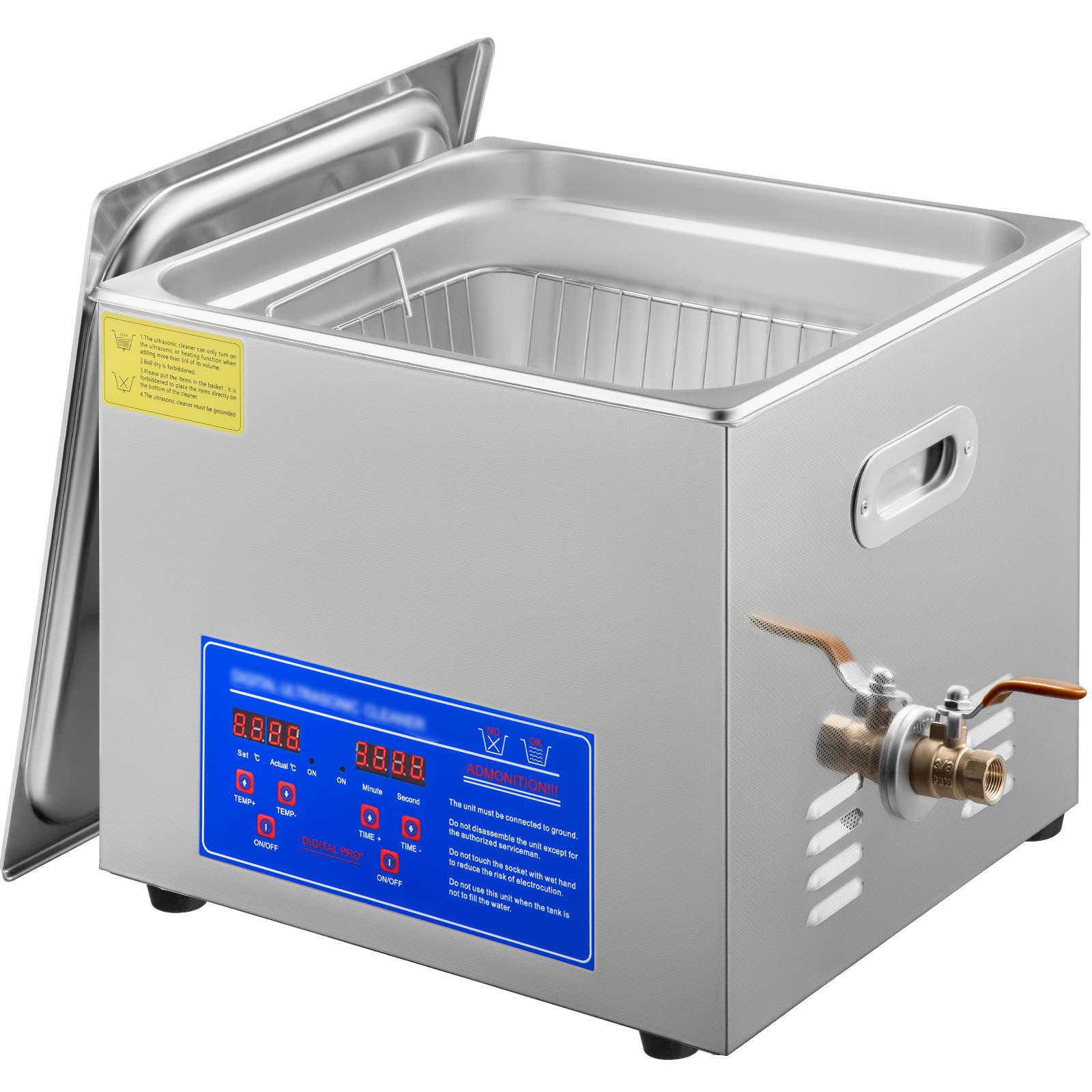 VEVOR 15L ultrasoon reinigingsapparaat met verwarmingselement 360W, roestvrijstalen ultrasoon reiniger, ultrasoon bad, ultrasoon reinigingsapparaat voor brillen, sieraden, kunstgebitten, munten, enz.