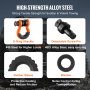 high-strength alloy steel parts: VEVOR d-ring shackle, detachable screw pin, rubber sleeve, washer.