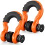 orange VEVOR d-ring shackle with black accents, close-up view of two shackles.