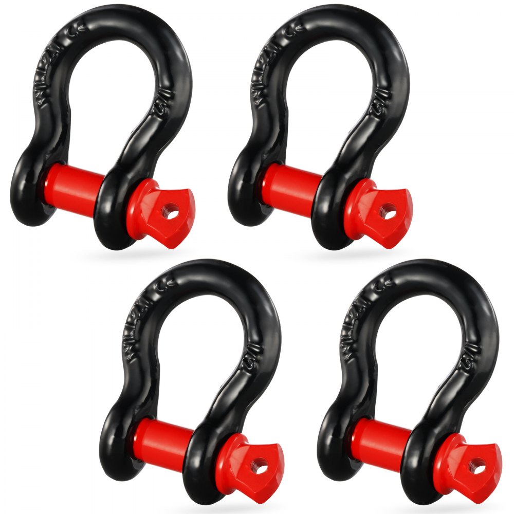 four black and red VEVOR d-ring shackles on a white background.