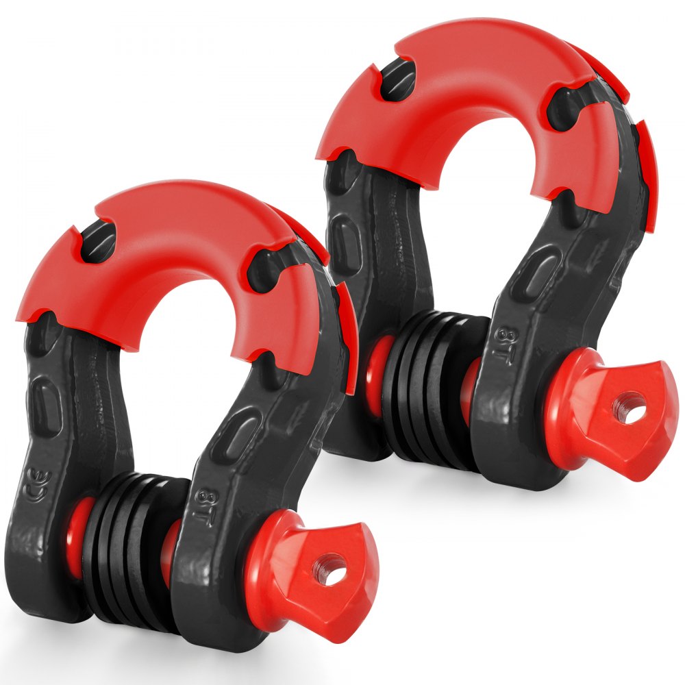 red and black VEVOR d-ring shackle set, highlighting durability and strong build.