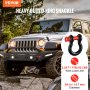 VEVOR d-ring shackle on off-road vehicle front bumper with highlighted specs: 3.25 t / 7165.02 lbs.