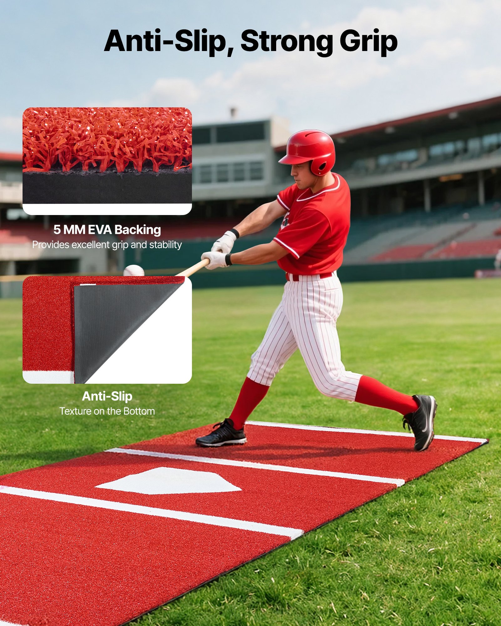 VEVOR Baseball Hitting Mat Trainingsmat (300 x 116 cm) Trainingsmat Slagkooimat, honkbalmat met thuisplaat en anti-fade kunstgras, draagbare trainingshulp Softbalmat Buiten, Rood