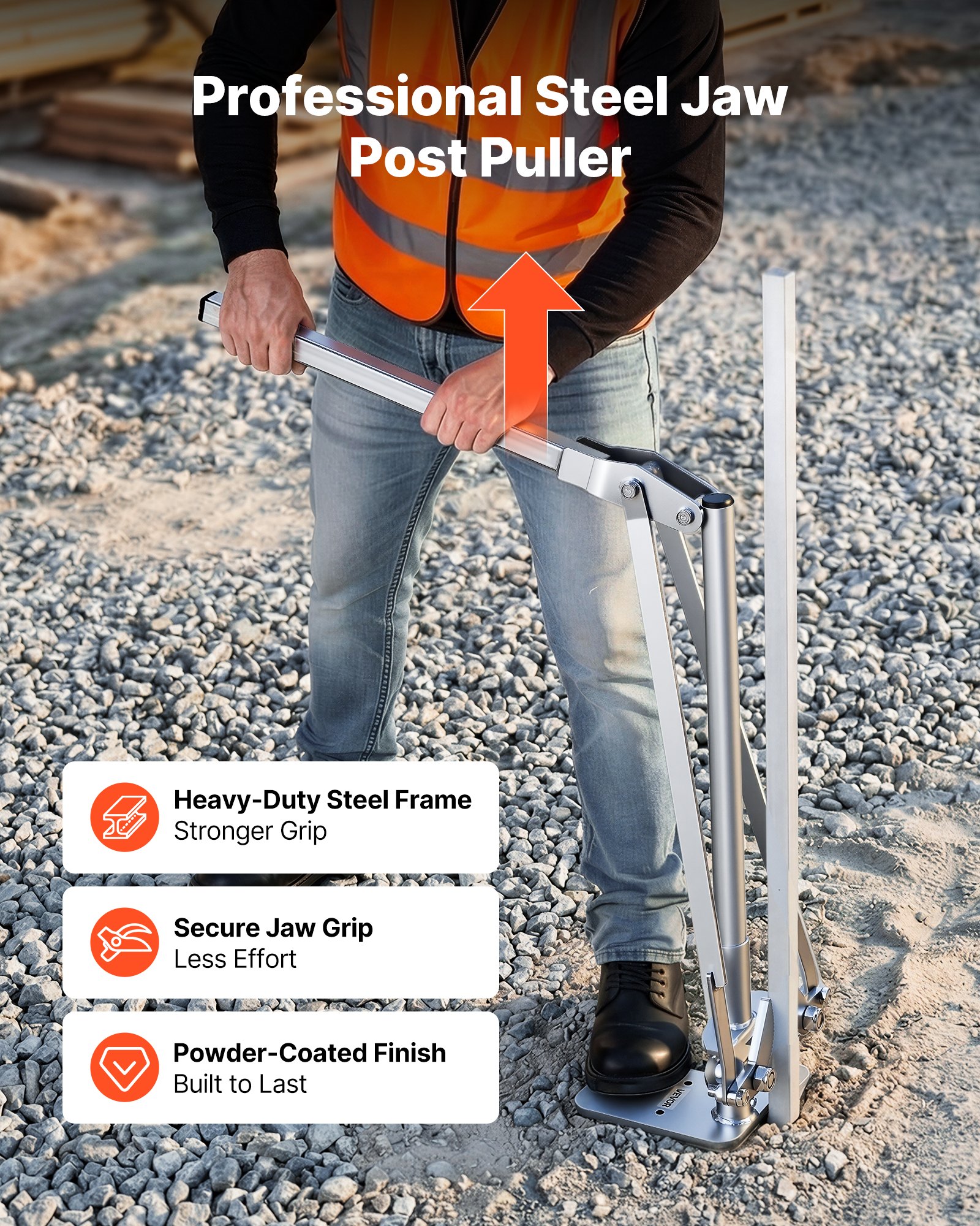 VEVOR T-paaltrekker, max. 90 mm klembreedte, T-paaltrekker met stalen klemmen, gepoedercoat, paalheffer voor het verwijderen van T-palen voor hekwerk, wapeningsstaven, houten palen en verkeersborden.