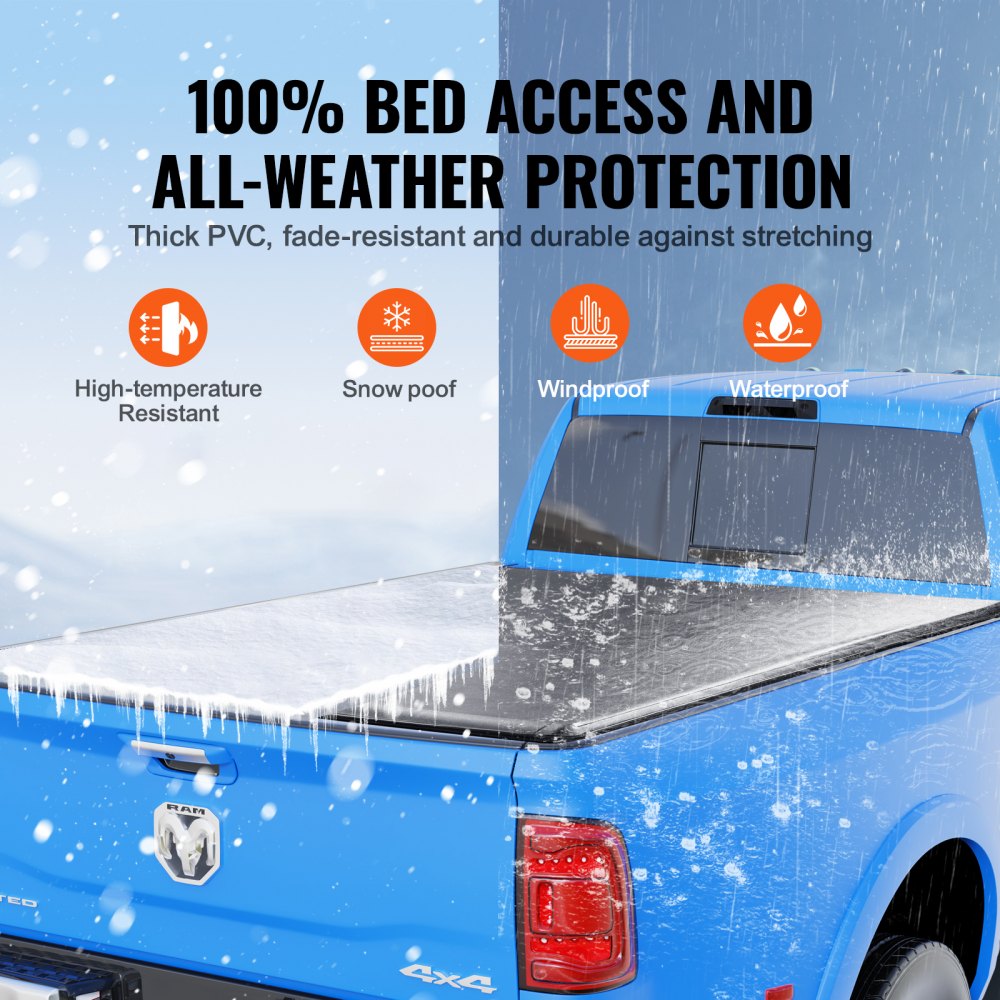 VEVOR Roll-Up Truck Bed Cover, compatibel met 2002-2018 Dodge Ram 1500, 2003-2024 2500 3500, 2019-2024 Classic, past op een laadbak van 6,4 x 5,5 ft, zacht PVC-materiaal