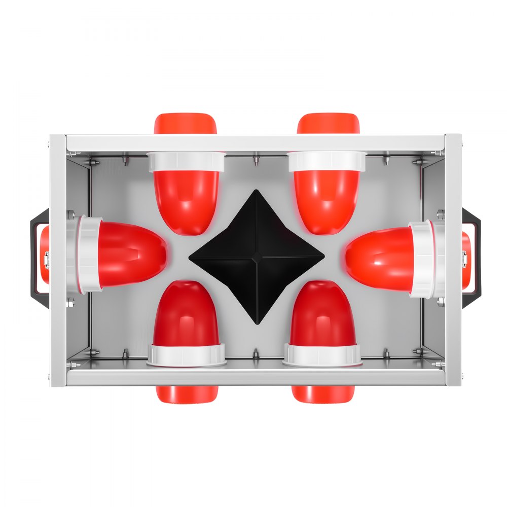 VEVOR Automatische Kippenvoerbak, 18,14 kg, Voerbak voor pluimvee met 6 voeropeningen, Vergrendeling & Handvat, Automatische Kippenvoerbak, Metalen Constructie, Kippenaccessoires voor Kippen/Eenden/Pluimvee